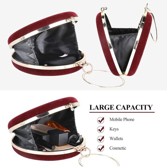 ⚡Women's Evening Cocktail Party Prom Selighting Round Velvet Red Clutch Bag - Picture 5 of 7